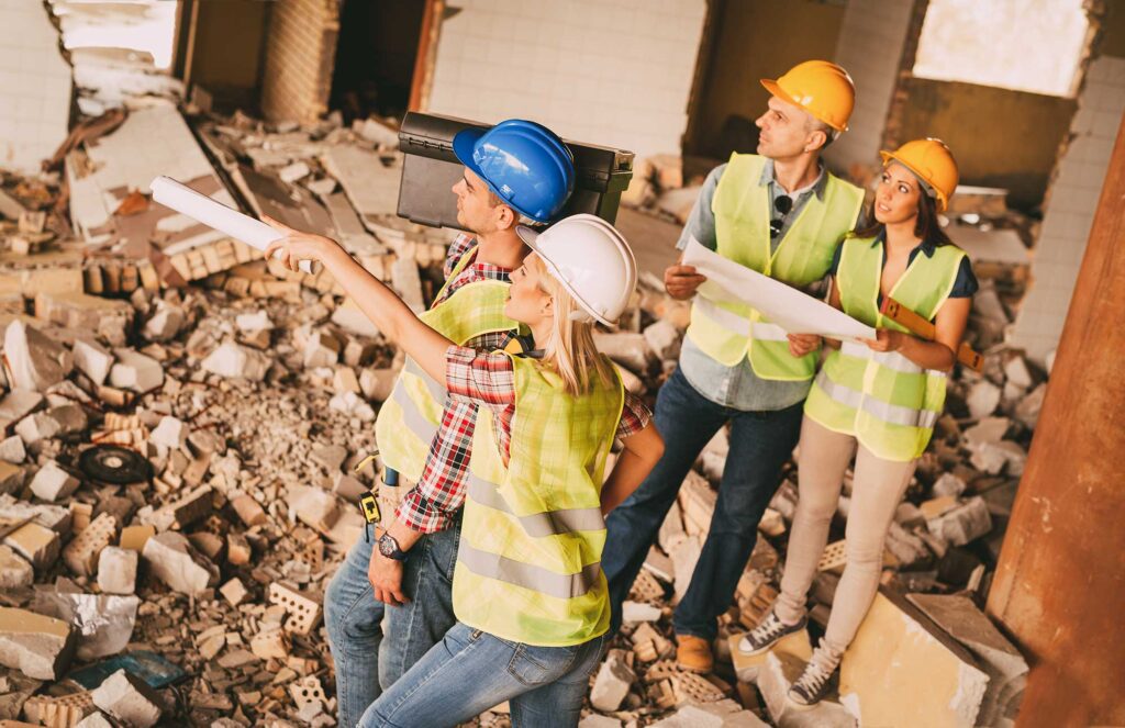 An architects planning a reconstruction on a demolished building.