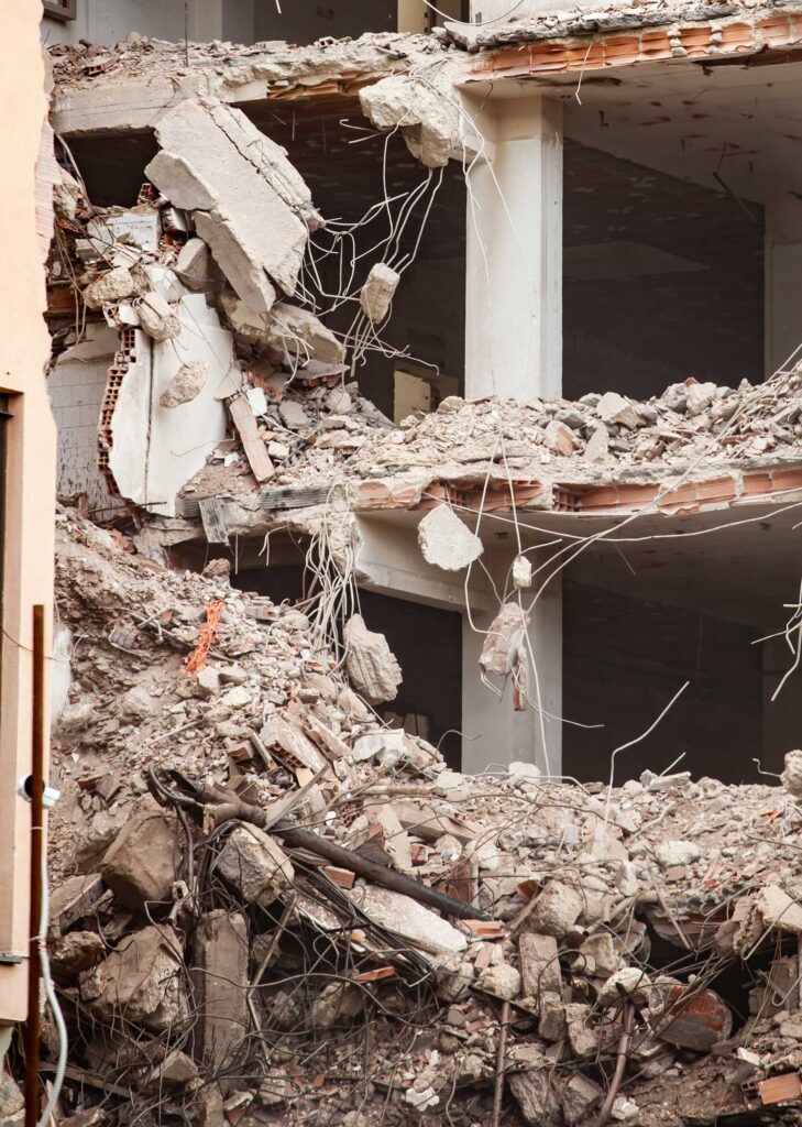 Demolition of a building for a new construction.